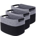 MicroIdeas Storage Basket, Woven Storage Baskets, Cotton Rope Basket for Organizing, Towel Baskets for Bathroom, Black Grey (3 Pack)