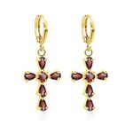 KristLand Gold Tone Full CZ Cubic Zirconia Elegant Sexy Cross Gothic Hoop Piercing Drop Earrings with Gold Plated for Women Waterdrop Earrings Red