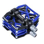 LYCAON Bike Cycling Pedals, CNC Machined Aluminum Alloy Durable Non-Slip Bicycle Pedal, 3 Bearings Pedals for 9/16" Universal Cycling MTB BMX Mountain Road Bike Pedals (Blue)