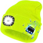 Deilin Bluetooth Beanie Hat with Light, Unisex USB Rechargeable 4 LED Flashlight Headlamp Cap with Headphones,Gifts for Men Women Teen(Fluorescein)