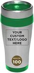 Custom Insulated Stainless Steel Travel Mugs 16 oz. Set of 100, Personalized Bulk Pack - Perfect for Coffee, Soda, Other Hot & Cold Beverages - Green