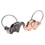 DOJoykey Keyring Lover Keychain 1 Pair Kissing Elephants Key Chain for Couple Friends, Sweet Gift for Valentines Day, Wedding, Christmas, Birthday, Rosegold&Shiny Black