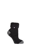 HEAT HOLDERS Ladies Lounge Feather Turn Over Cuff Slipper Socks Pack of 1 Queenstown Plain Black 4-8