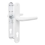 Bwintech 1 Set White UPVC Door Handle Set, 92mm Backset, 210mm Screw Hole Distance, 243mm Plate Length Front Door Handles for UPVC Door