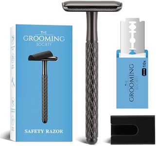 THE GROOMING SOCIETY Double Edge Safety Razor Single Blade Safety Razor, Metal Zero Waste Reusable Eco-friendly Razor with 10 Blades
