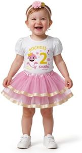 Luke and Lulu 2nd Birthday Outfit Baby Girl Tutu Dress Set - Baby Shark Birthday Shirt + Headband + Tutu
