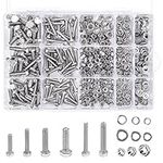 Belle Vous 510 Pieces Screws, Nuts and Washers Assortment - Metric M4 M5 M6 304 Stainless Steel Hex Flat Head Bolts Kit - Flat Hex Head Screw and Flat/Spring Washers Hardware Set with Storage Box