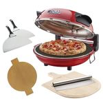 Cooks Professional Electric Pizza Oven | Countertop Pizza Oven with Stone Base & Glass Window | 2 x Pizza Paddles, Bamboo Pizza Board & Stainless Steel Cutter | Portable Pizza Maker | Red