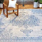 Home Dynamix Nicole Miller Patio Country Azalea Indoor/Outdoor Area Rug 7'9"x10'2", Traditional Medallion Gray/Blue