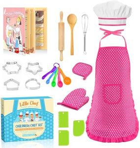 Toyze Gifts for 3-12 Year Old Girls, Kids Apron for Girls Kids Cooking Set, Toddler Apron for Kids Chef Hat and Apron, Toys for 3-12 Year Old Girls 20Pcs Pink- with Cookbook