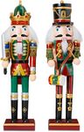 2pc Christmas Nutcracker Soldier 30cm Wooden Nutcracker Christmas Decorations for Fireplace - 2 Pack Wooden Christmas Nutcracker Figures Indoor Christmas Ornaments - Christmas Nutcrackers Xmas (Green)