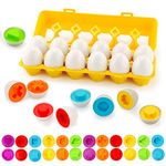 JoyGrow Matching Eggs Toddler Toys, 2.67x2 inch Eggs Color Matching Eggs Set Shape Recognition Learning Educational Toys for Kids Boy Girls (12PCS)