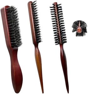 Bristle Brush FUNCYboo,3pcs Bristle Hair Brush Boar Bristle Round Brush Boar Bristle Hair Brush with Rat Tail Handle Comb Teasing Hair Brush Slick Back Brush for Men Women fit Thin Thick Hair.