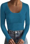 Basicspace Women's Ribbed Long Sleeve Crewneck Shirts Fitted Sweaters Slim Fit Basic Casual Tops(Medium，07 Lake Blue)