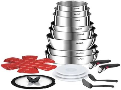 Tefal Ingenio Batterie cuisine 20 pcs, Poêles, Casseroles, Wok, Sauteuse, Couvercles, Poignées amovibles, Induction, Acier inoxydable, Compatible lave-vaisselle, Garantie 5 ans, Emotion L897SJ04