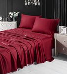 SOFTBEAR 100% Tencel Lyocell Super Soft Bedding Set - Royal Red 4pc King Size - Cooling Lyocell Bedsheets in Gift Bag