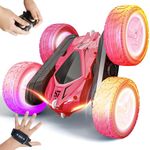 Tecnock 2024 New Remote Control Car with 360° Flip Stunt Hand Control Racing Car 2.4GHz Gesture Sensor 4WD In/Outdoor RC Car LED Flashing Car Toy 3 4 5 6 7 8+ Years Rechargeable for Boy Girl Gift Red