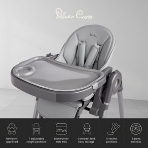Silver Cross Buffet Highchair – Cool Grey Adjustable Baby Seat