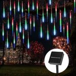 Solar Christmas Decorations, Meteor Shower Christmas Lights Outdoor,16 Inches 8 Tube 288 LED Solar Rain Lights, String Lights for Xmas Tree, Wedding, Holiday Party Decor, Multicolor