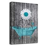 Large Bathroom Wall Art Daisy Canvas Pictures Wall Decor Modern Flower Bathtub Artwork Rustic Wood Board Background Contemporary Wall Art Decor Bedroom Living Room Office Home Framed Ready to Hang Blue 50 x 70cm