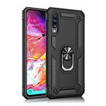 Spazy Case® Heavy Duty Dual Layer Hybrid Shockproof Armor Defender Case with 360 Degree Metal Rotating Finger Ring Holder Case for Samsung Galaxy A70 / Galaxy A70s - (Black)