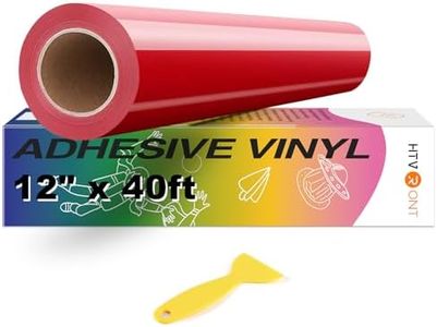 HTVRONT Red Permanent Vinyl, 12" x 40 FT Red Adhesive Vinyl Roll for All Cutting Machine, Silhouette, Cameo Cutters, Signs, Scrapbooking, Craft, Die Cutters (Glossy Red)