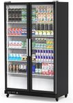 GAOMON Commercial Refrigerator, Glass Door with LED Lighting - Upright Beverage Display Cooler for Home, Store, Gym, or Office, Featuring Double Swing Doors and 39 cu.ft