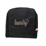 Miamica Foldable Travel Laundry Bag, Lightweight Travel Accessories, Black & Rose Gold, One Size, Laundry Script