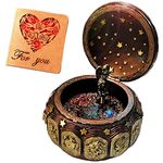 Vintage Music Box with 12 Constellations Rotating Goddess LED Lights Twinkling with Sankyo 18-Note Wind Up Signs(A1 Gold)