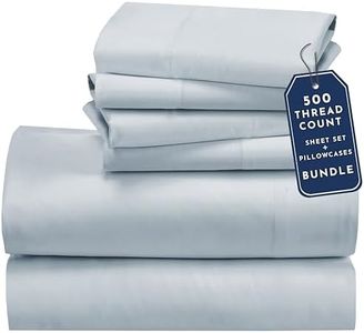 California Design Den Bedding Bundle - Queen Sheet Set with 4 Pillowcases, 500 Thread Count, 100% Cotton Sateen (Light Blue)