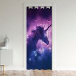 Unicorn Door Curtain For Doorway Privacy, Galaxy Doorway Curtain 34"W X 80"L, Starry Sky Horse Closet Door Cover Curtain For Kids Boys Girls, Modern Fashionroom Divider Curtain Cover Purple