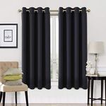 EASELAND Blackout Curtains 2 Panels Set Thermal Insulated Window Treatment Solid Eyelet Darkening Curtain for Living Room Bedroom Nursery,Black,66x54 Inches