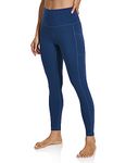 Colorfulkoala Women's High Waisted Tummy Control Workout Leggings 7/8 Length Yoga Pants with Pockets (L, Midnight Blue)