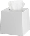 White Tissue Box Cover Square - Plastic Facial Tissue Box Holder - Decorative Cube Tissue Holder Dispenser Fits Any Vanity Countertop, Bedroom Dresser, Office, Bathroom Decor