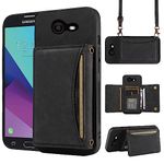 Phone Case for Samsung Galaxy J3 Luna Pro J 3 Prime 2017 Emerge 3J Eclipse Mission Wallet Cover with Crossbody Shoulder Strap and Leather Credit Card Holder Pocket Slim Stand Cell S327VL Girls Black