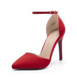 DREAM PAIRS Women's Pointed Toe Ankle Strap High Heels Pumps Dress Court Shoes Oppointed_Lacey,Size 5.5,Red/Suede,Oppointed_Lacey