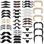 48 Pack Fake Moustache, Self-Adhesive Novelty Mustache for Masquerade Party Favor, Birthday Party,Costume and Performance