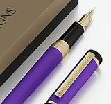 Dryden Designs Fountain Pen Medium Nib | Luxury Box - Include 6 Ink Cartridges and Ink Refill Converter Consistent Writing, Smooth Flow, Calligraphy Reliable Writing Tool- Decadent Purple