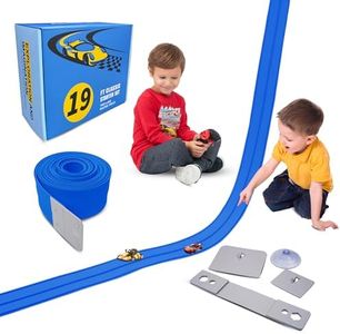 18Ft Flexible Race Track for Kids, with Three Types of Hooks,Monster Blue Truck Ramp with Suction Cups - Rolls Up Portable DIY Racetrack Compatible with Diecast 1/64th Cars Model