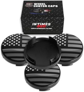 InTimesAuto 55MM 2.15 Inch Wheel Center Caps for Ford 6M211003AA Rim Wheel Center Hub Caps, Pack of 4 Gloss Black with American Flag