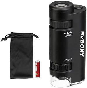 Svbony SV603 Microscopio Portátil con Luz LED, 60x-120x Microscopios de Mano Asféricos con Pilas, Mini Microscopio para Niños Estudiantes Educación Regalos Observación de Naturaleza al Aire Libre