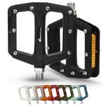 IMPALAPRO - Bike Pedals with Reflective in Nylon Fiber - Flat Bike Pedal with Selaed Bearing 9/16" - Mountain Bike Pedals - BMX Pedals - Road Bike Pedals - MTB Flat Pedals with Reflectors (Black)