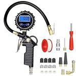 URAQT Digital Tyre Inflator Pressure Gauge, 220 PSI Tyre Pressure Gauge with LCD Display, Heavy Duty Tyre Inflator Air Tool with Rubber Hose and Quick Connect Coupler Air Chuck Compressor Accessories