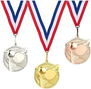 Juvale 3-Piece Award Medals Set, Table Tennis Gold, Silver, Bronze Medals for Ping Pong Games, Competitions, Party Favors, 2.3 Inches in Diameter with 32-Inch Ribbon