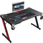 White Mulberry Matte Gaming Desk,Computer Desk With Carbon Fiber Surface,Z Shaped Gaming Table,Pc Gaming,Workstation,Home Office Desk With Cup Holder And Headphone Holder|(117 * 67 * 71 Cm),Black