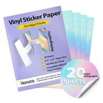 Printable Vinyl Sticker Paper for Inkjet Printer - 20 Sheets Holographic Waterproof Sticker Decal Label Paper - Adhesive Printer Paper - Tear and Scratch Resistant, Quick Dry, Letter Size 8.5" х 11"