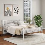 Elegant Home Products Full Bed Frame with Headboard and Footboard, Metal Platform Bed Frame,Full Size Bed Slats Support, No Box Spring Needed,Easy Assembly,White