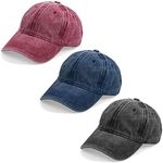 Yolyoo 3PCS Classic Baseball Cap, Low Profile Hats Adjustable Washed Plain Baseball Hat Cap Dad Hat for Men Women (Black+Navy Blue+Burgundy)