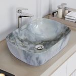 Plantex Ceramic Tabletop Basin/Wash Basin for Bathroom/Bathroom Sink/Grey Marble Washbasin for Restaurant, Hotel