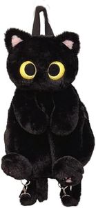 Perfeclan Sac à dos mignon en peluche Animal chat, sac à dos de voyage avec bretelles réglables, cartable pour adolescents, adultes et enfants, noir